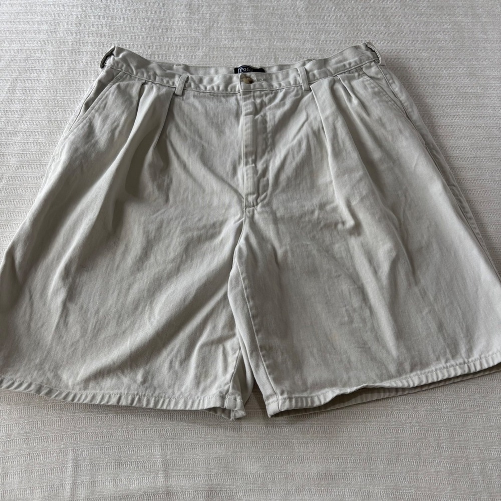 Vintage Polo Ralph Lauren Pleated Chino Shorts Mens 38 Made in USA White Cotton